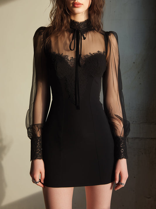 Elegant Heart-shaped Neckline Fitted Mini Dress With Lace Trim