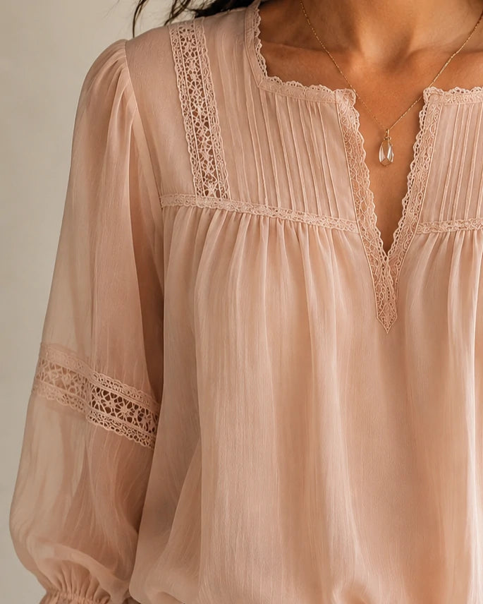 Blush Floral Embroidery Peasant Blouse