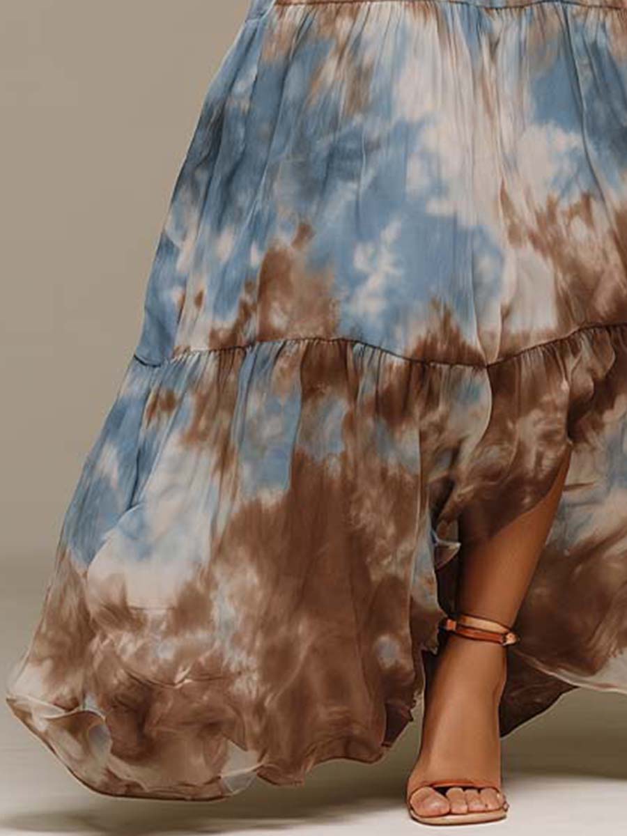 Bohemian Tie-dye Print Crochet Maxi Dress