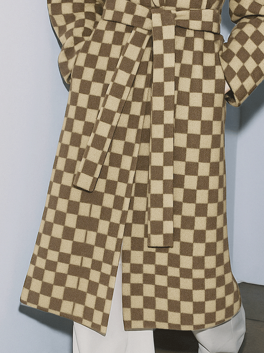 Retro Elegance Checkered Wool Belted Coat