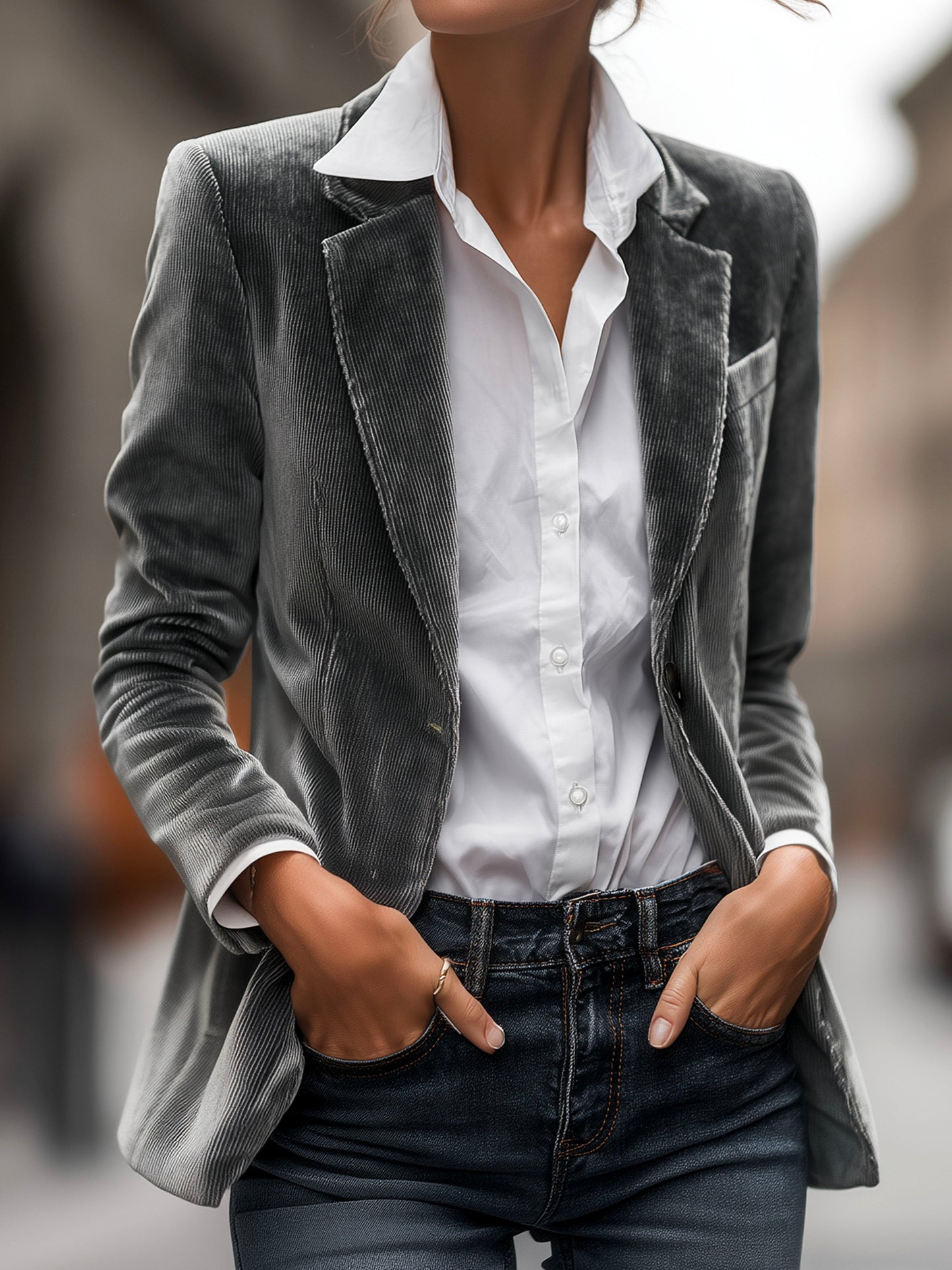 Chic Soft Velvet Texture Tailored Single-Breasted Blazer