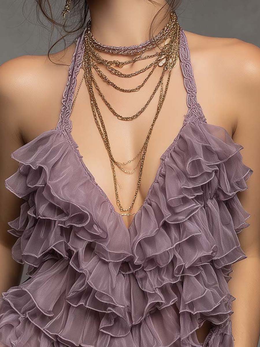 Vintage Romance Ruffle Halter Top