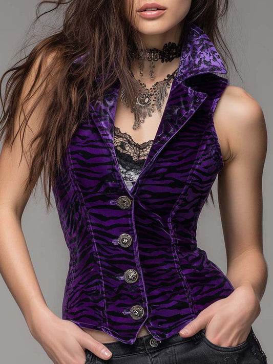 Vintage Animal Print Purple Velvet Bodycon Tank Top