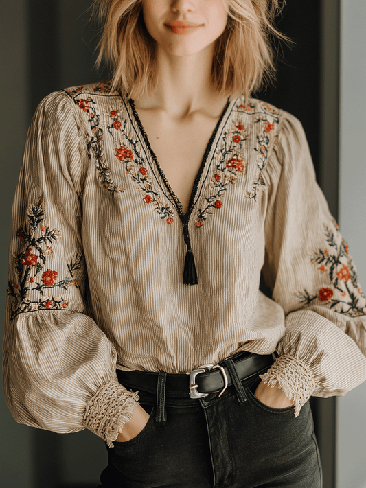 Floral Embroidered Boho Blouse