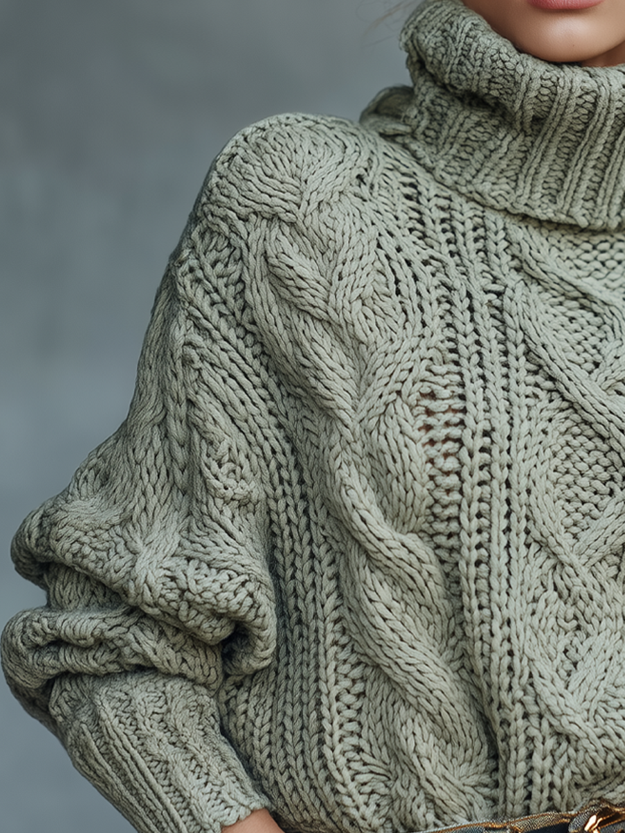 Vintage Turtleneck Cable Loose Sweater