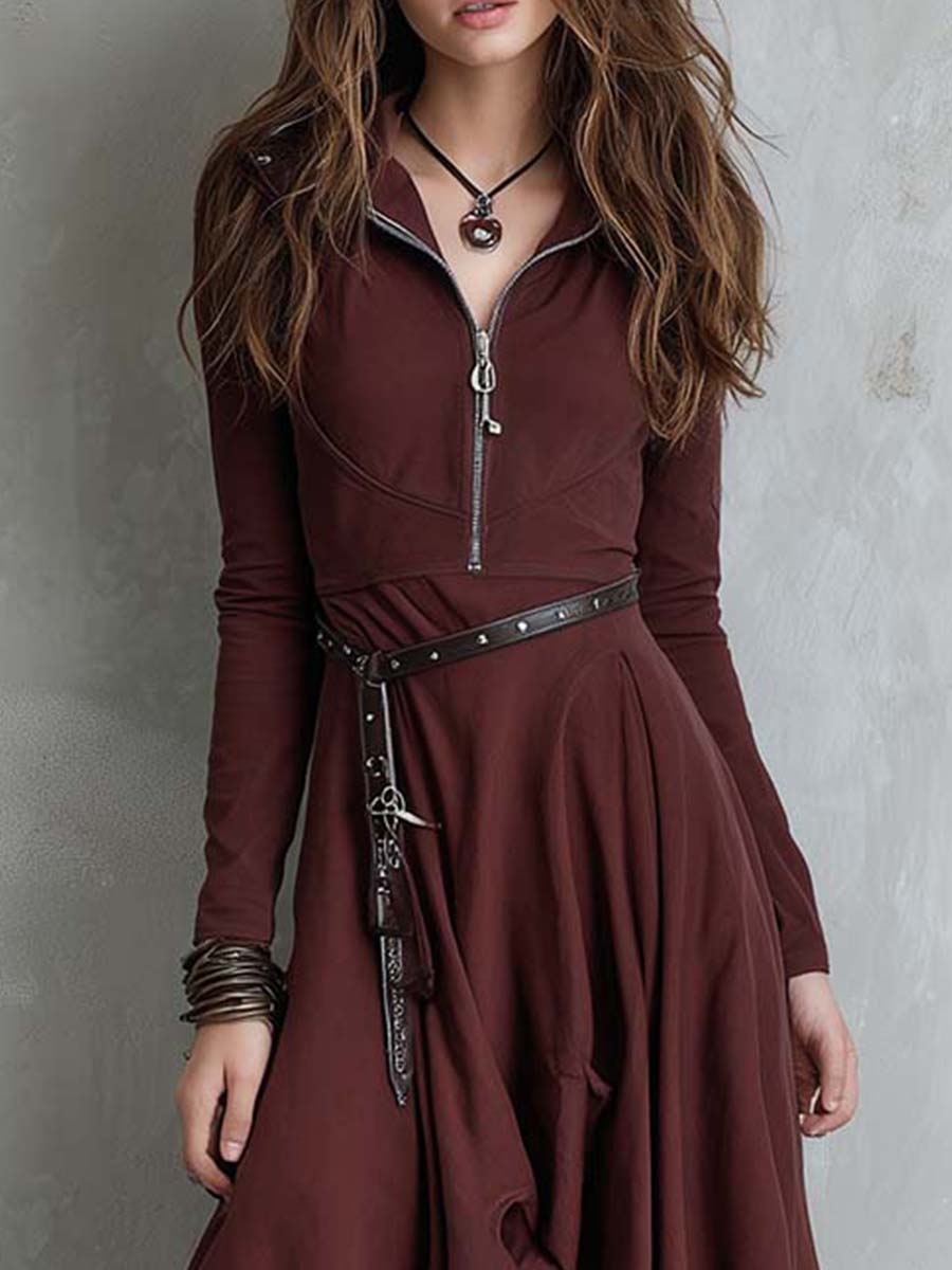 Asymmetric Zip-Front Maxi Dress