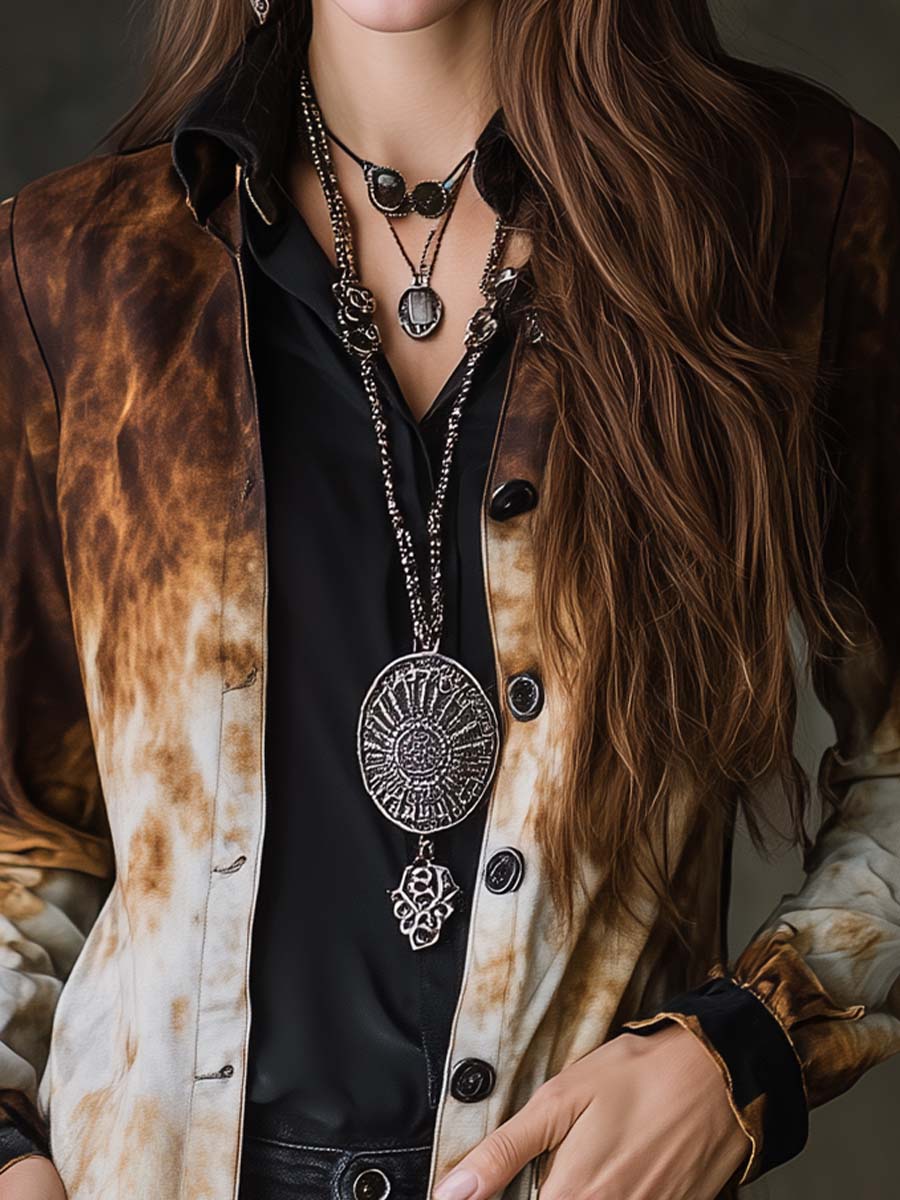 Vintage Bohemian Flame Print Long Shirt