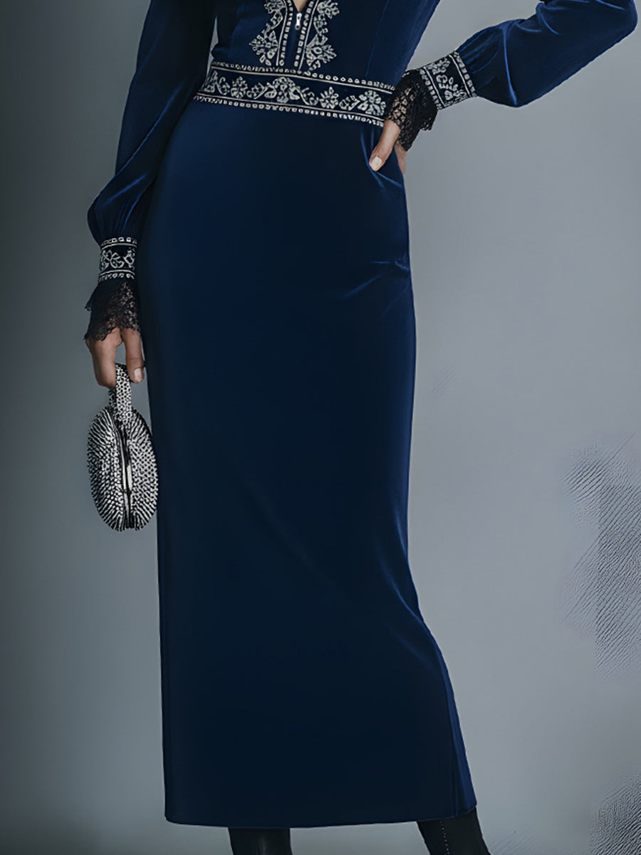 Retro Midnight Velvet Grace Midi Dress
