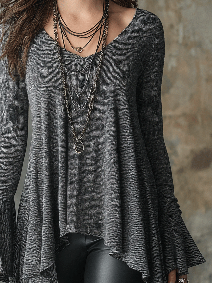 Relaxed Fit Bohemian Asymmetric Hem Knit Top