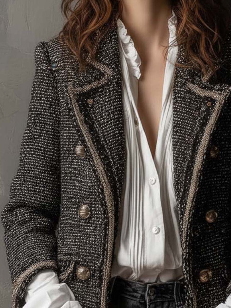 Vintage Tweed Double-Breasted Blazer – Parisian Noir