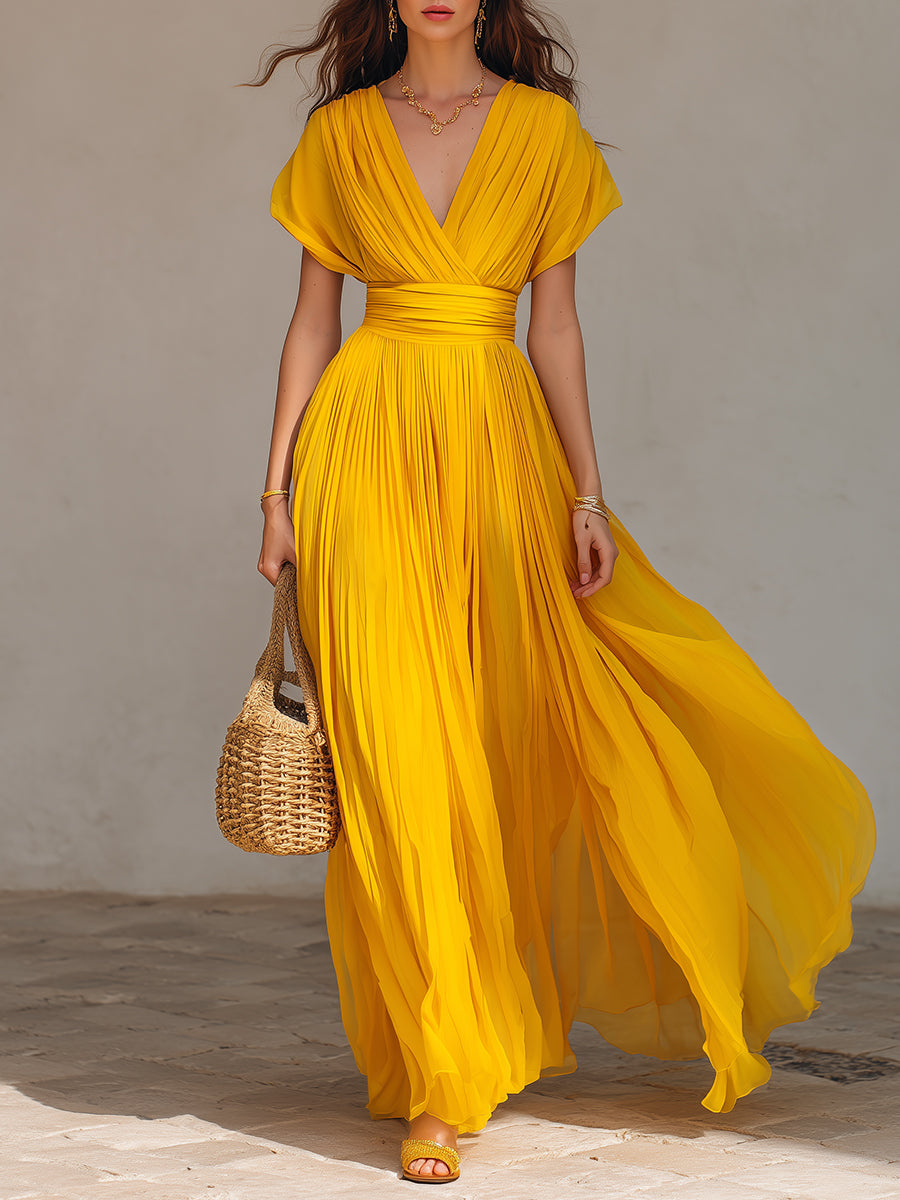 Holiday Cap Sleeve Pleated Chiffon Maxi Dress – BCSHARED