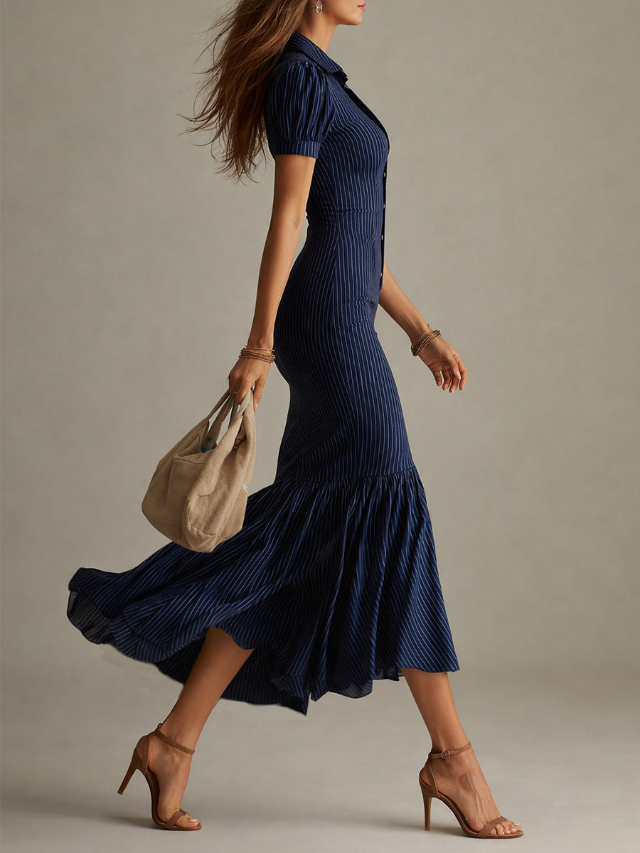 Elegant Striped Slim-fit Mermaid Maxi Dress