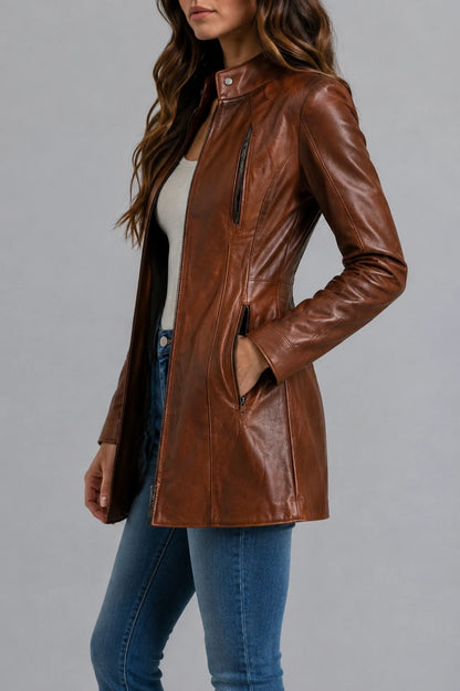 Women's Stand Collar Vintage Faux Leather Jacket