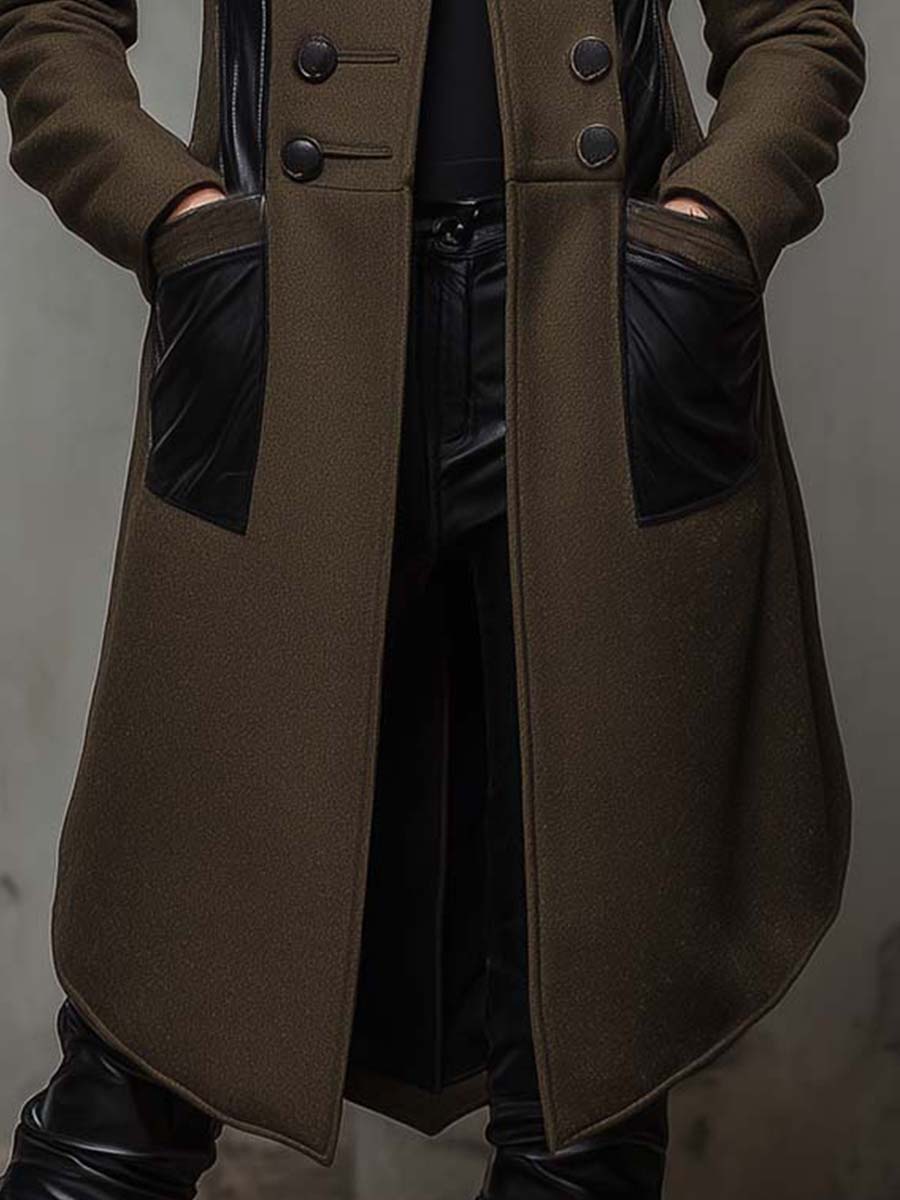 Military Green Long Coat With Black Contrast Panels
