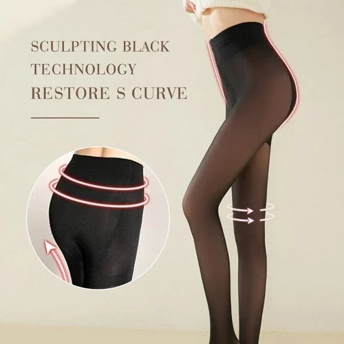 Fake Translucent Warm Plush Lined Elastic Tights