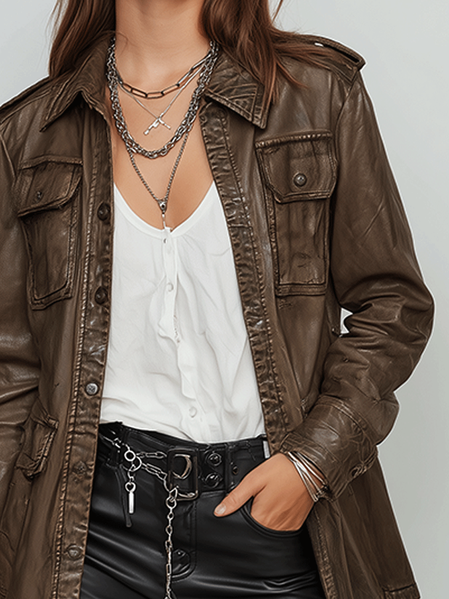 Stylish Olive Faux Leather Work Jacket