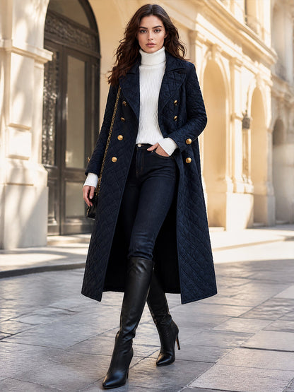 Vintage Bohemian Midnight Quilted Double-Breasted Duster Coat