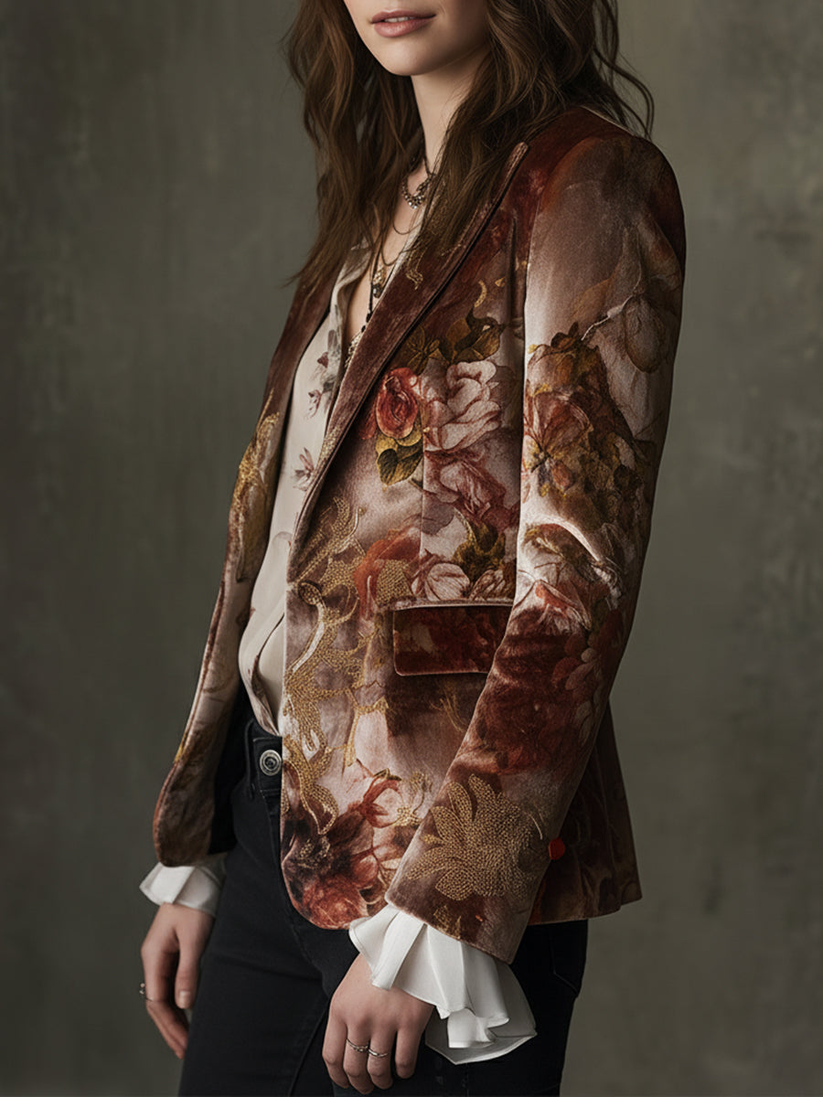 Quiet Luxury Velvet Printed Lapel Blazer