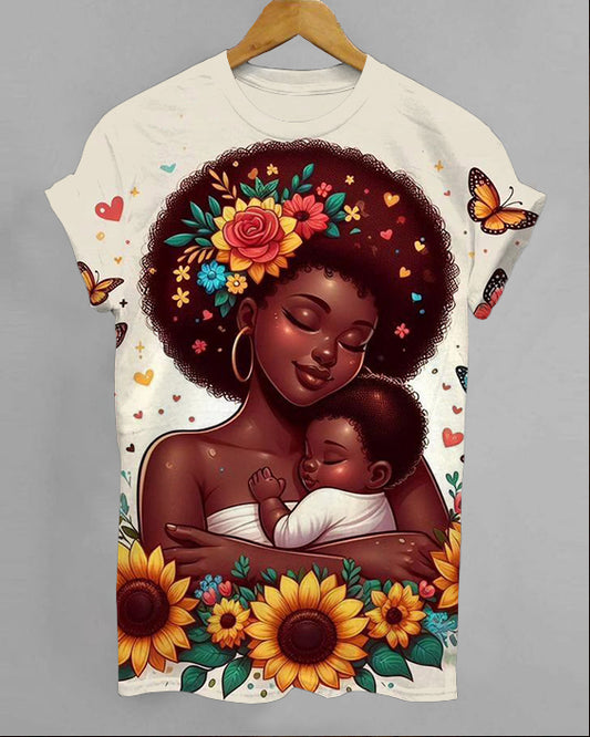 Sunflower Mother's Day Crew Neck Short Sleeve T-shirt
