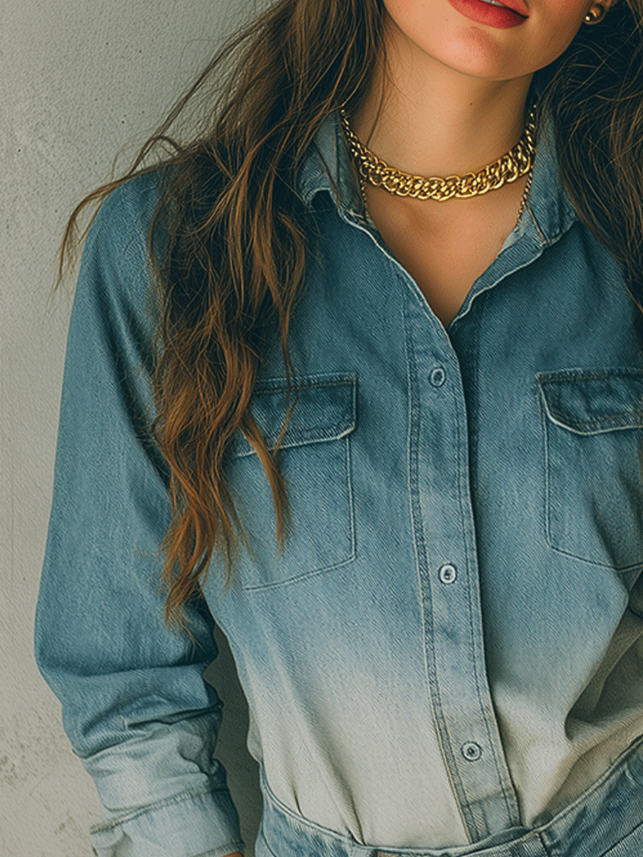 Vintage Washed Blue Denim Shirt