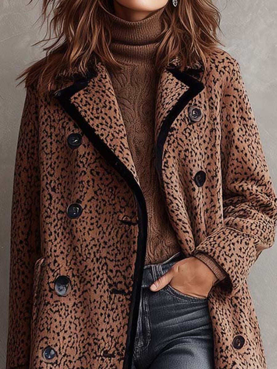 Contrast-trimmed Animal-print Textured-knit Coat