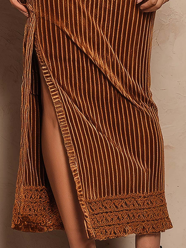 Caramel Ribbed Sweater Dress with Side Slit main image 1