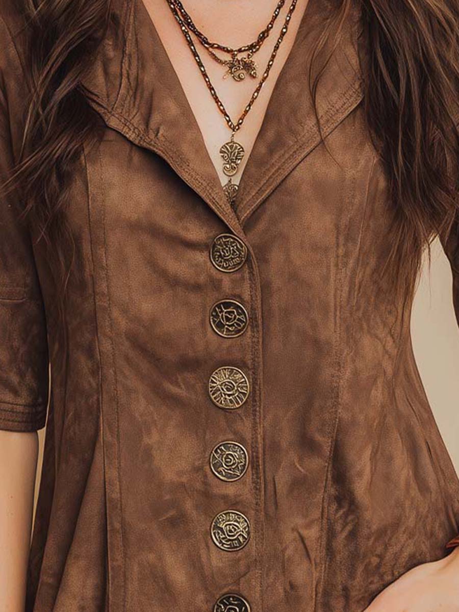 Chestnut Micro-suede Vintage Button Shirt