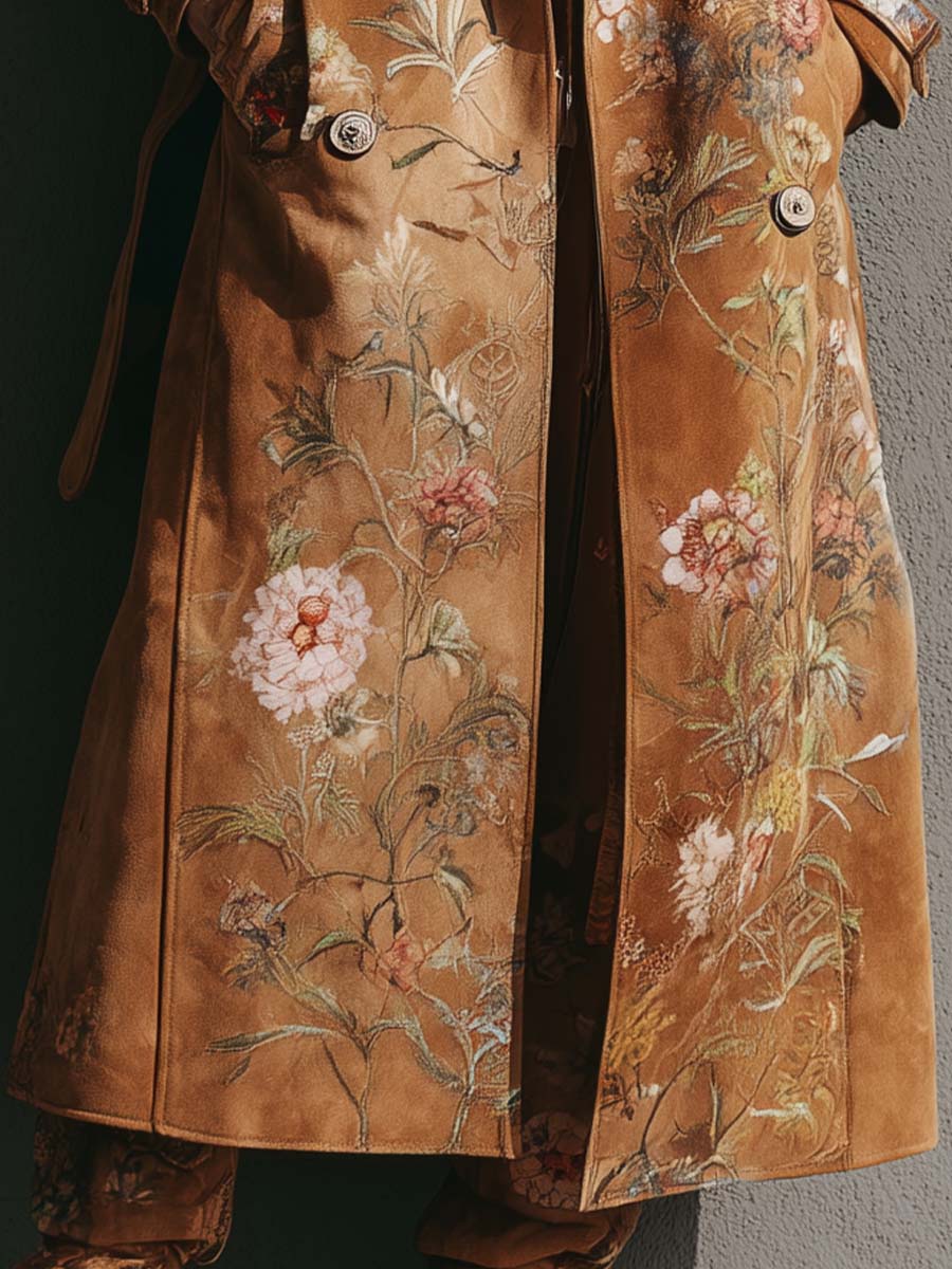 Printed Microfiber Suede Maxi Trench Coat
