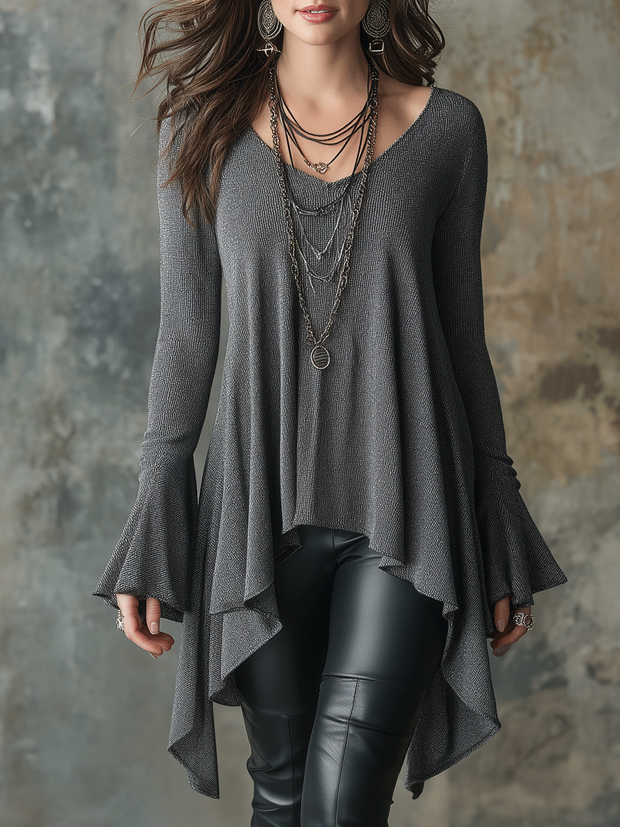 Relaxed Fit Bohemian Asymmetric Hem Knit Top