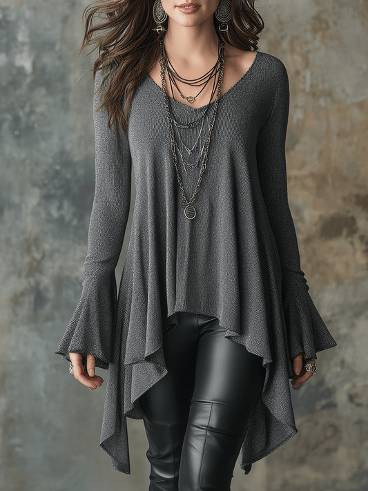 Relaxed Fit Bohemian Asymmetric Hem Knit Top