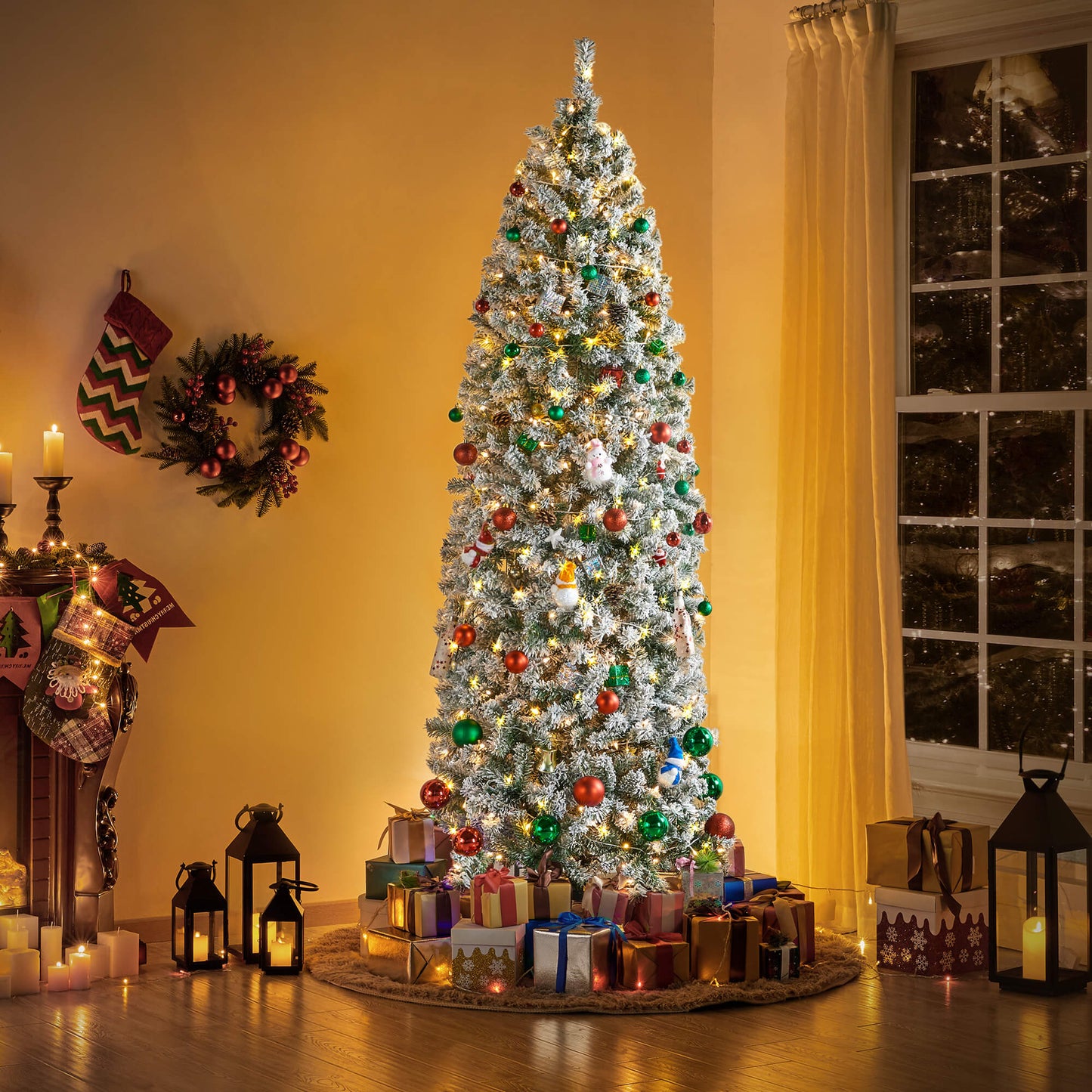 7.5 Ft Flocked Pencil Artificial Christmas Tree