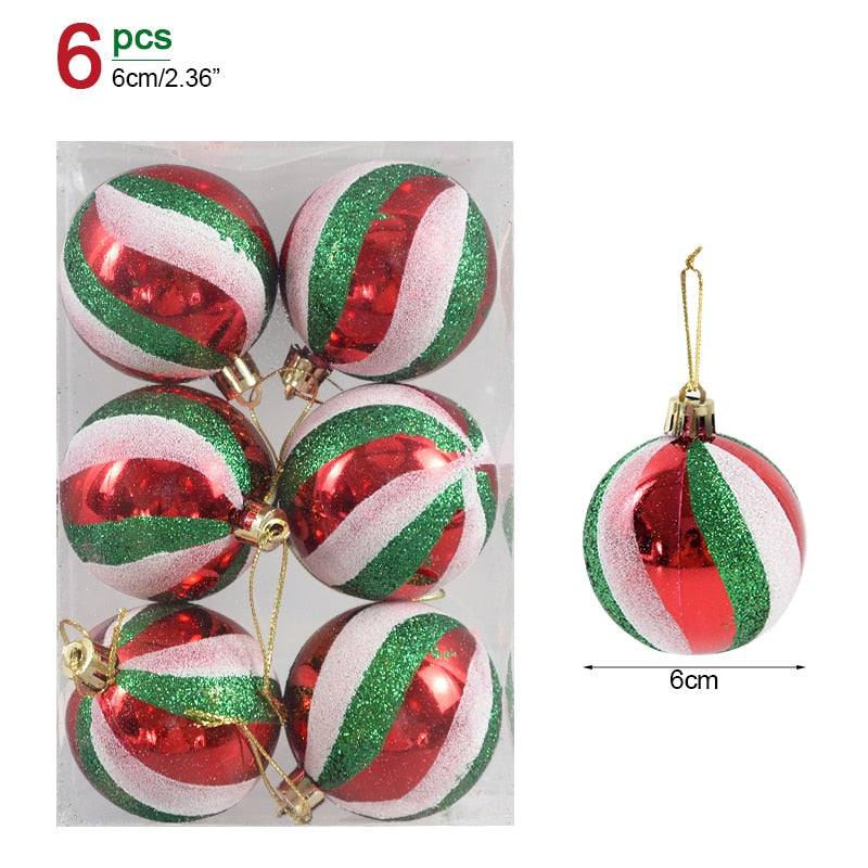 6pcs/6cm Transparent Snow Christmas Balls Pendants for Christmas Tree Decoration