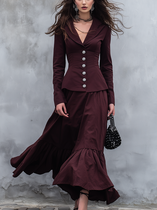 Retro Button-down Lapel Slim Blazer Skirt Set