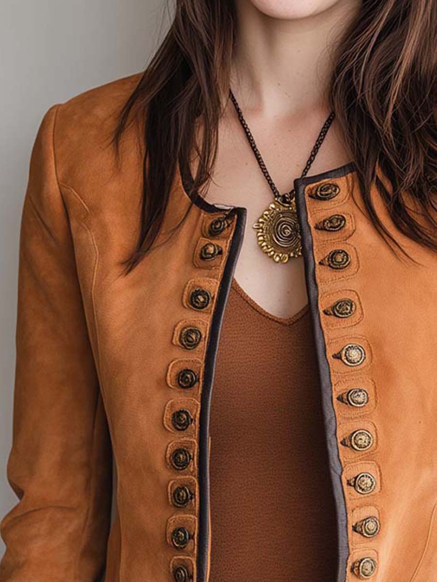 Vintage Buttons Rust Micro Suede Contrast Edges Blazer