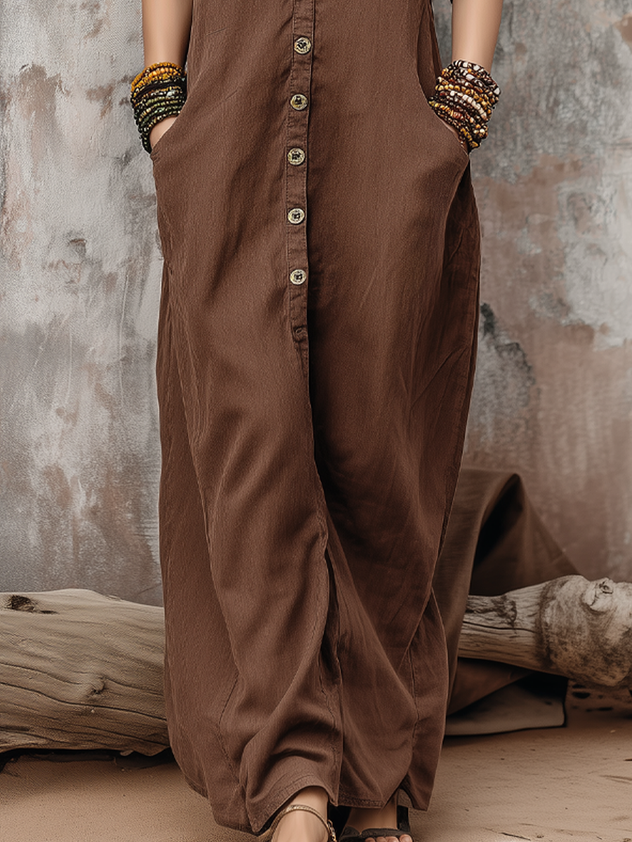 Vintage Distressed Pocket Long-sleeved Shirt Dress