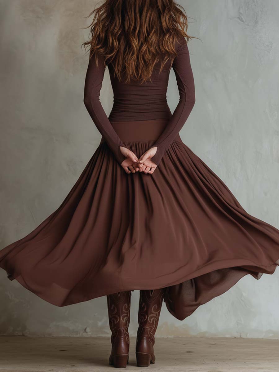 Ribbed Knit And Chiffon Paneled Maxi Dress