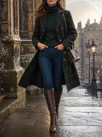 Women's Button Plaid Wool Coat