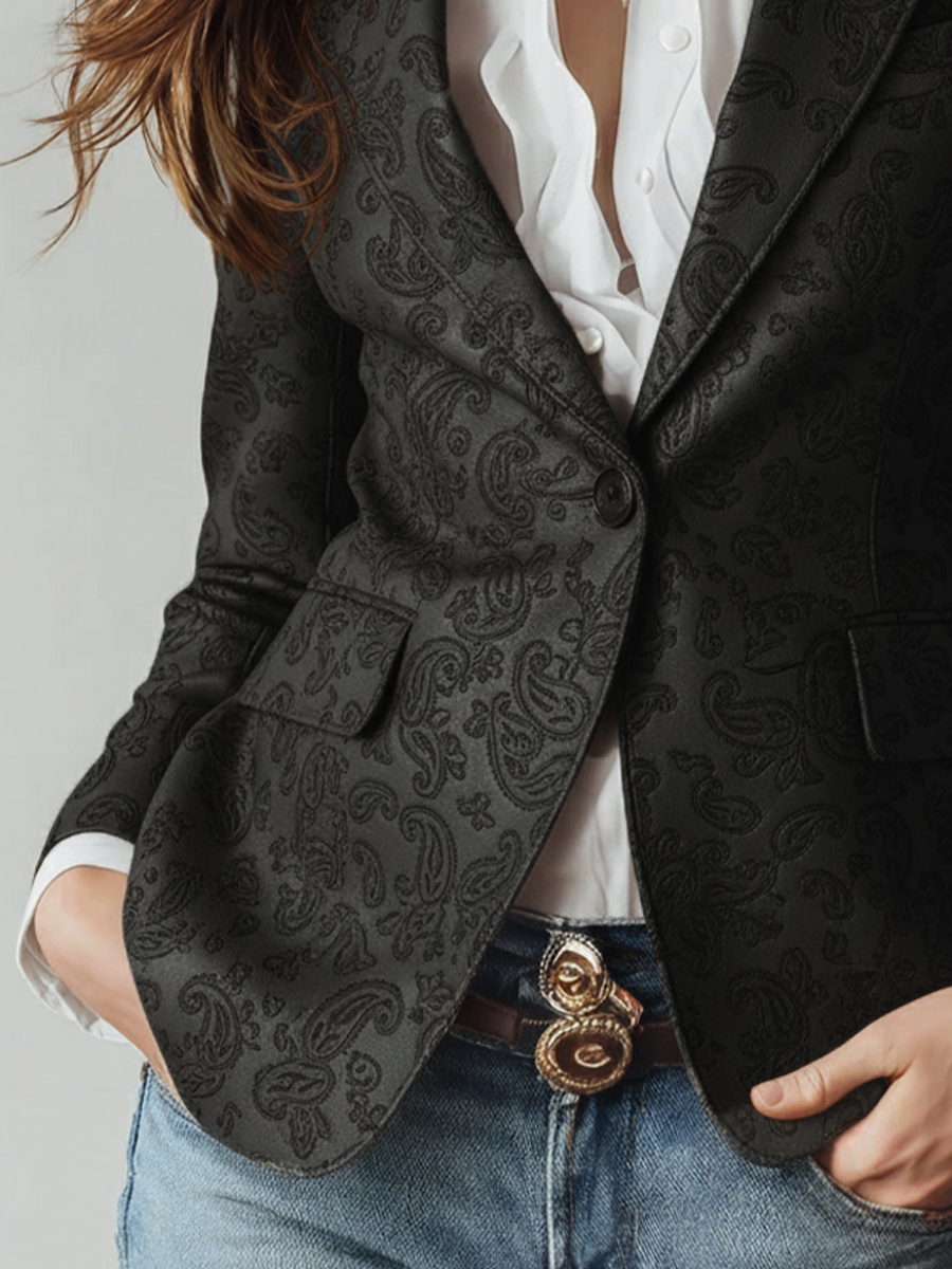 Vintage Paisley Embossed Eco-Leather Blazer