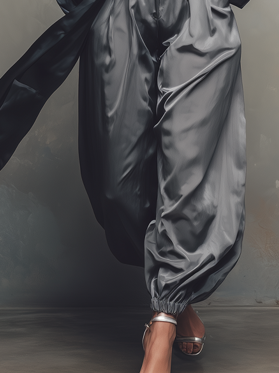 Retro Crossover Neck Blouse And Wide Leg Pants Set