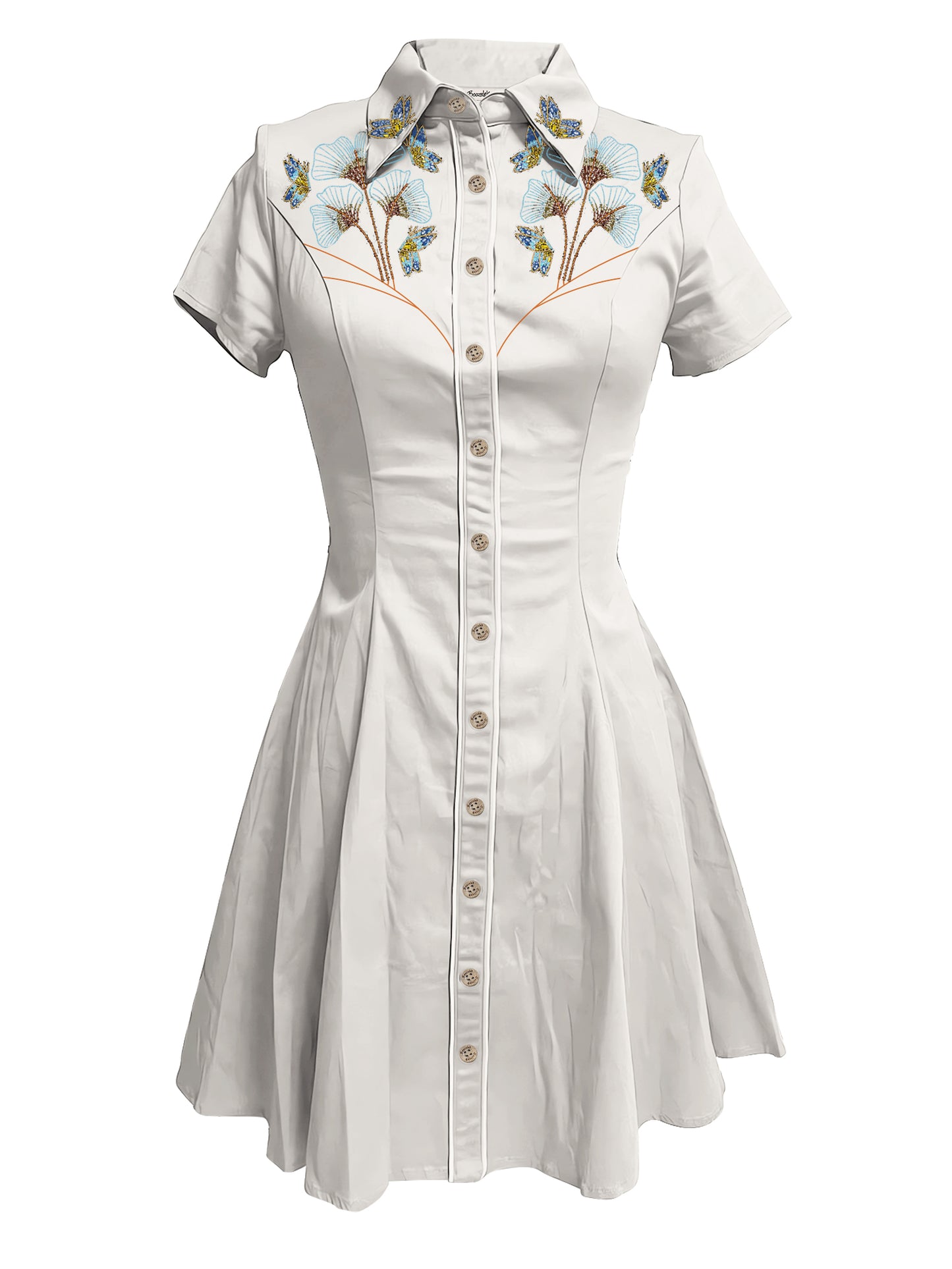 [Embroidery]Flowers and Butterflies - 100% Cotton Dress