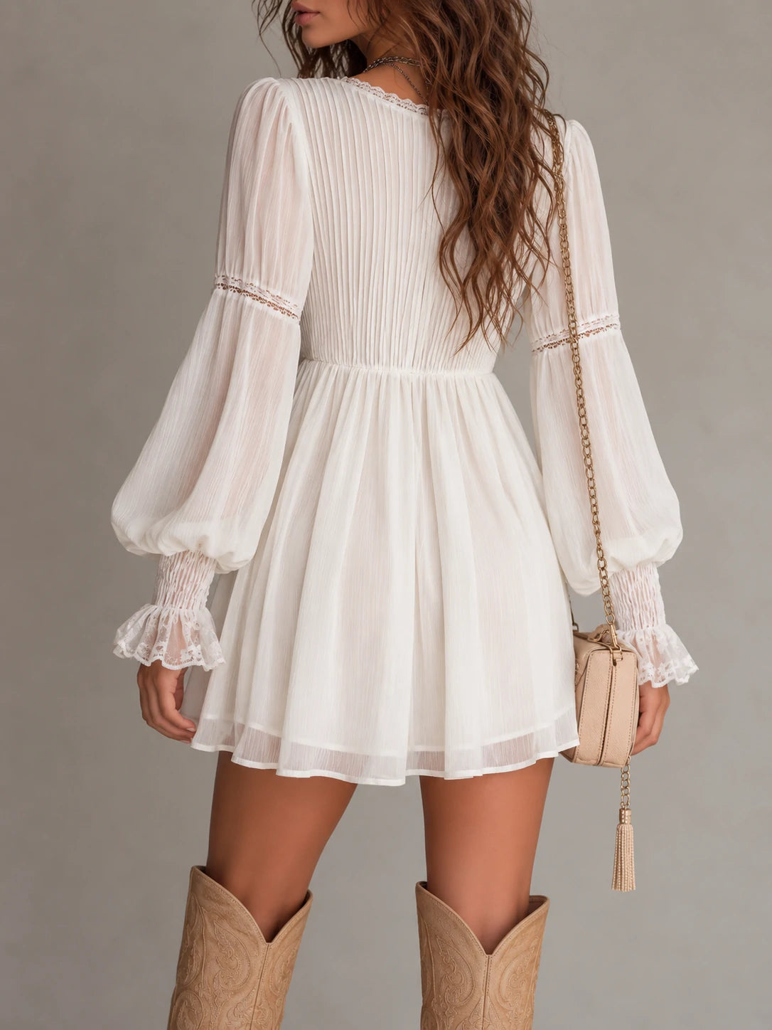 Retro Pleated-Bust Chiffon Mini Dress