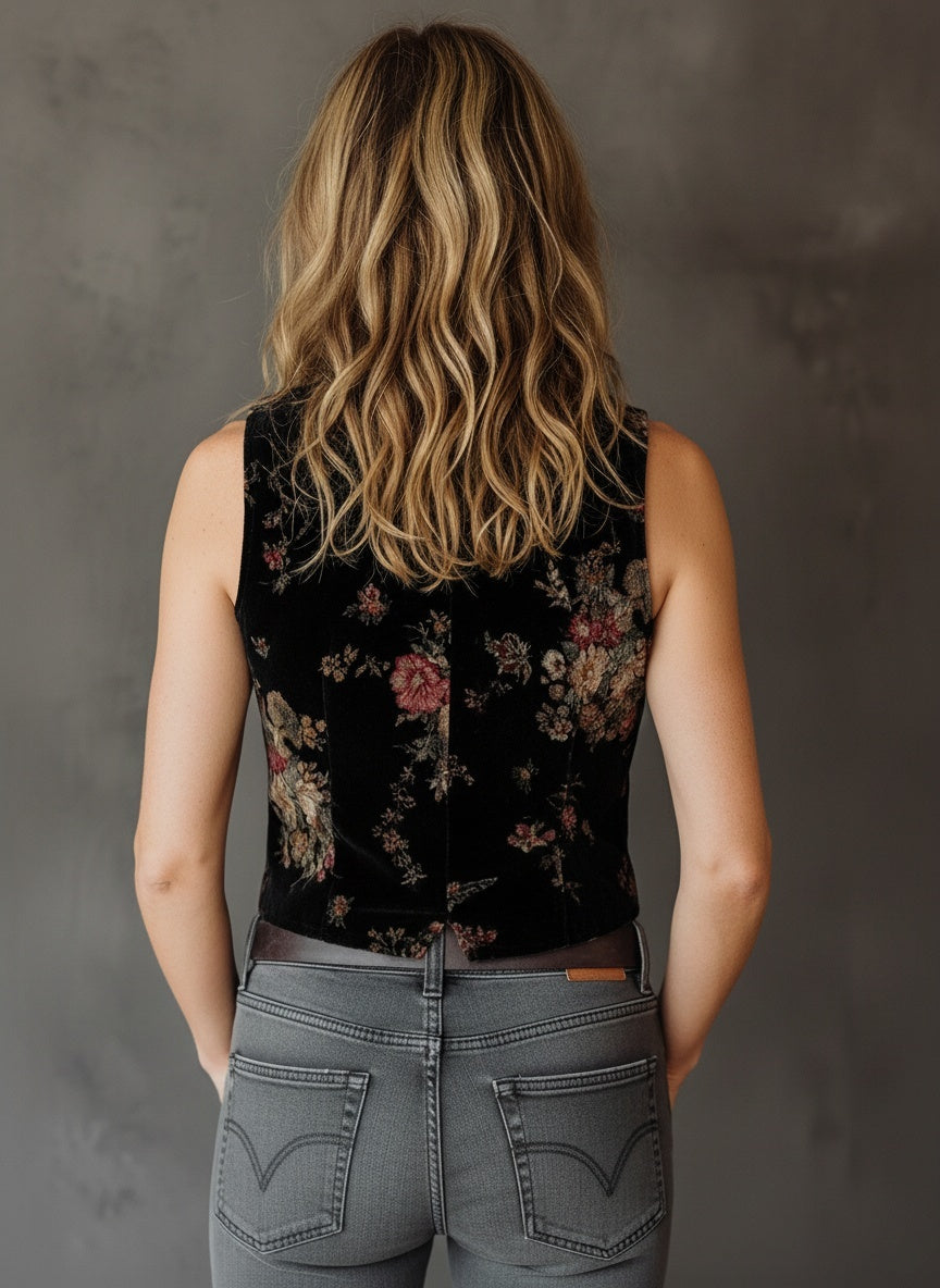 Floral Velvet Button-Up Vest