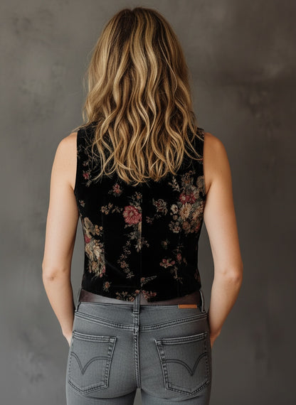 Floral Velvet Button-Up Vest