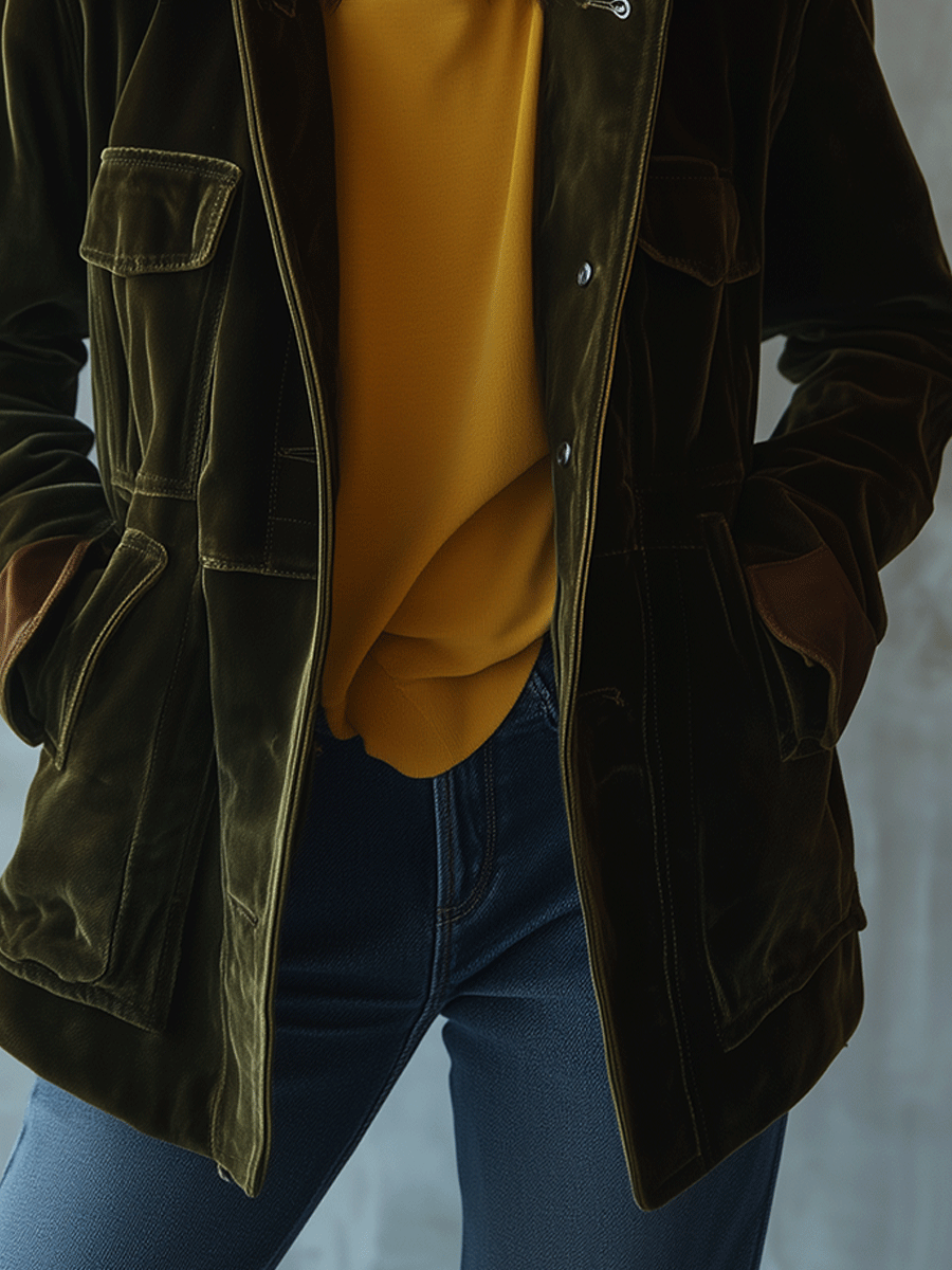 Vintage Workwear Olive Velvet Jacket