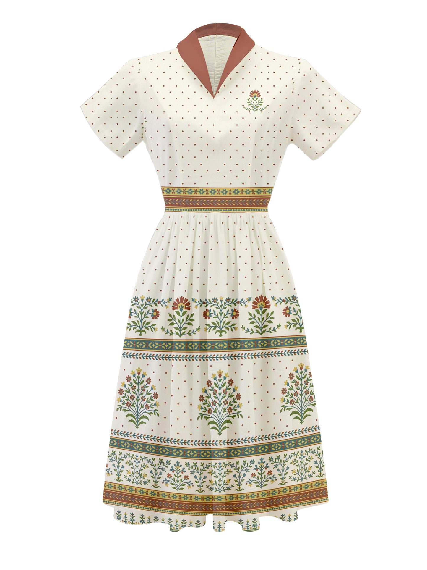 Forest Polka Dots - 100% Cotton Vintage Dress