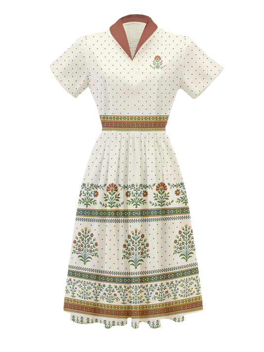 Forest Polka Dots - 100% Cotton Vintage Dress