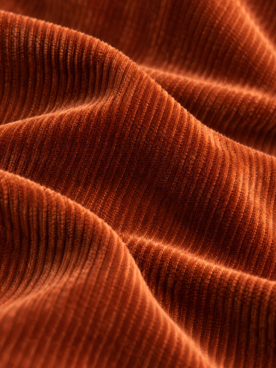 Retro 70s Rust Orange Corduroy Flare Jumpsuit with Faux Fur Collar & Cuffs