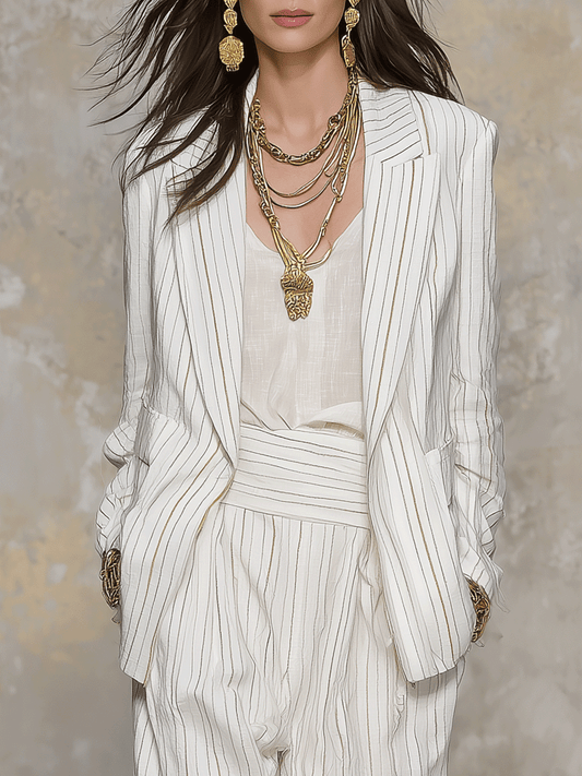 Effortless Ivory Pinstripe Tailored Linen Blazer