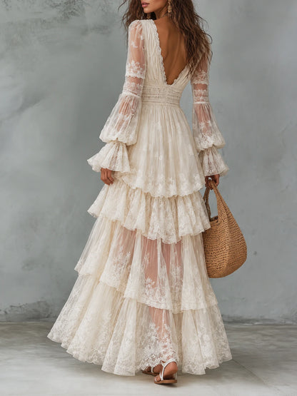 Bohemian Lace Tiered Maxi Dress