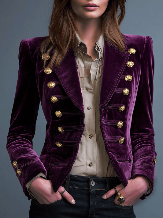 Vintage Deep Purple Velvet Gold Buttons Jacket